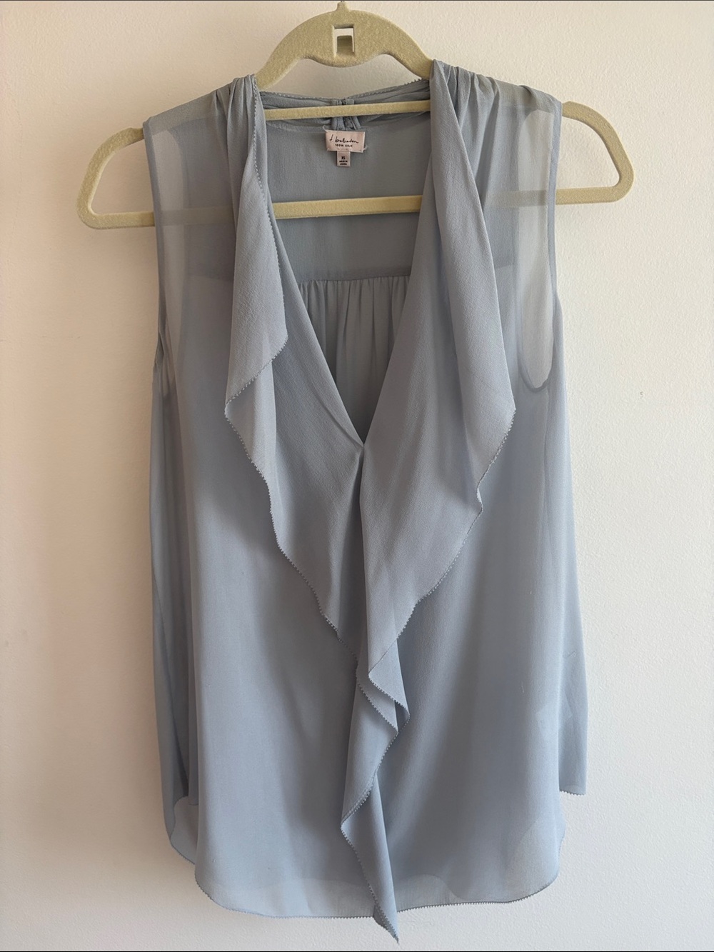 Babaton Light Blue Sleeveless Ruffle V-Neck Blouse